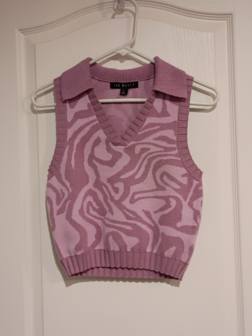 Say What? - Lilac Zebra Knit Collared Sweater Vest - Size Small